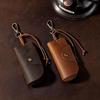 Unisex Crazy Horse Leather Car Key Holder - Retro Cowhide Key Storage Case