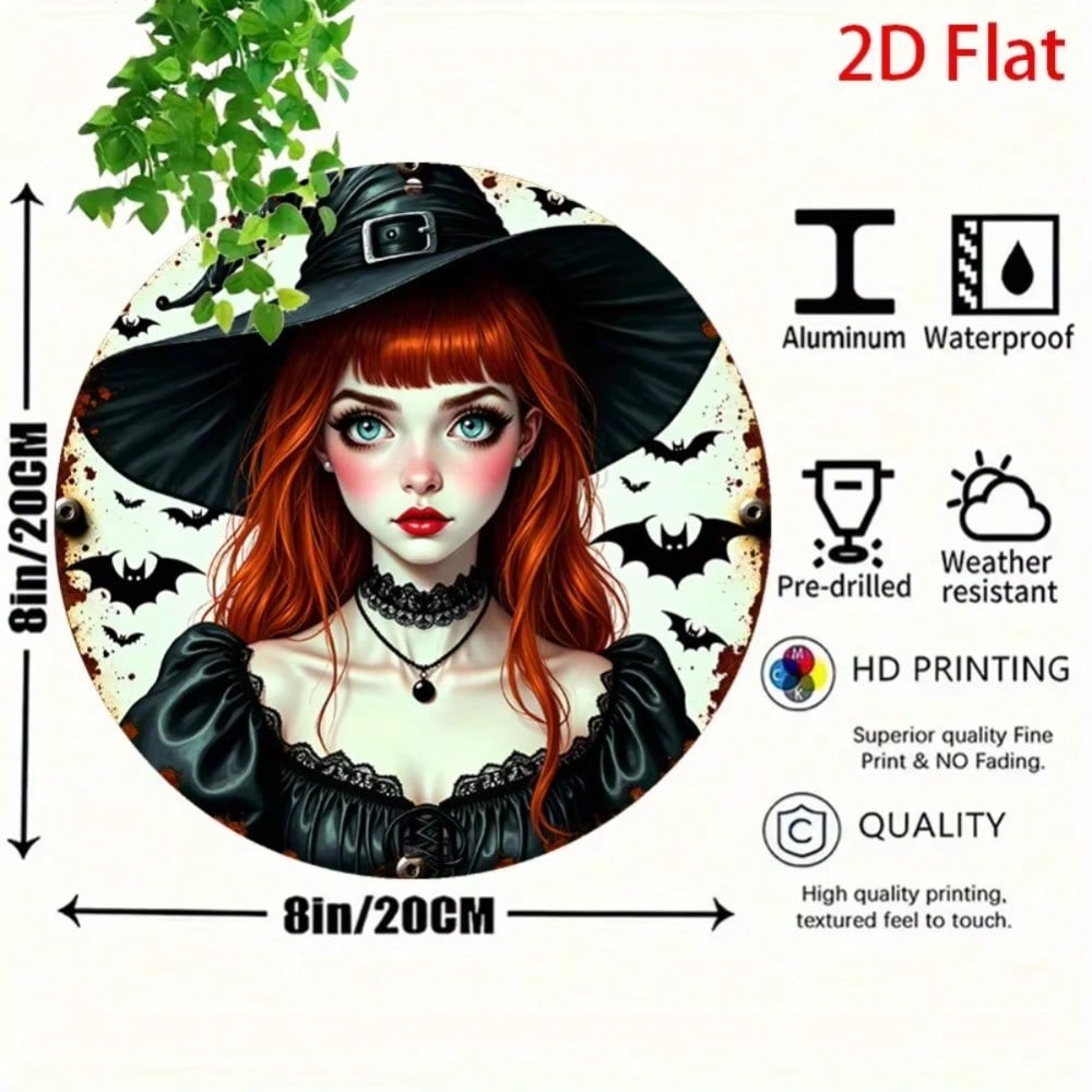 Металлическая жестяная табличка на Хэллоуин Винтажная Декор с ведьмой, летучими мышами, луной 20x20