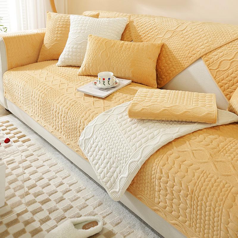 Sofa Cushion Non-slip, Universal for All Seasons, Simple Modern Light Luxury Style Cushion, Living Room Yellow Backrest Sofa Cover, Towel Cover