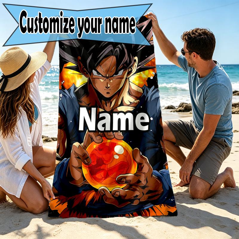 Custom Name Personalized Anime Print Beach Towel, for Trip Camping Beach Party Home Decor, Birthday Gift for Family & Friends