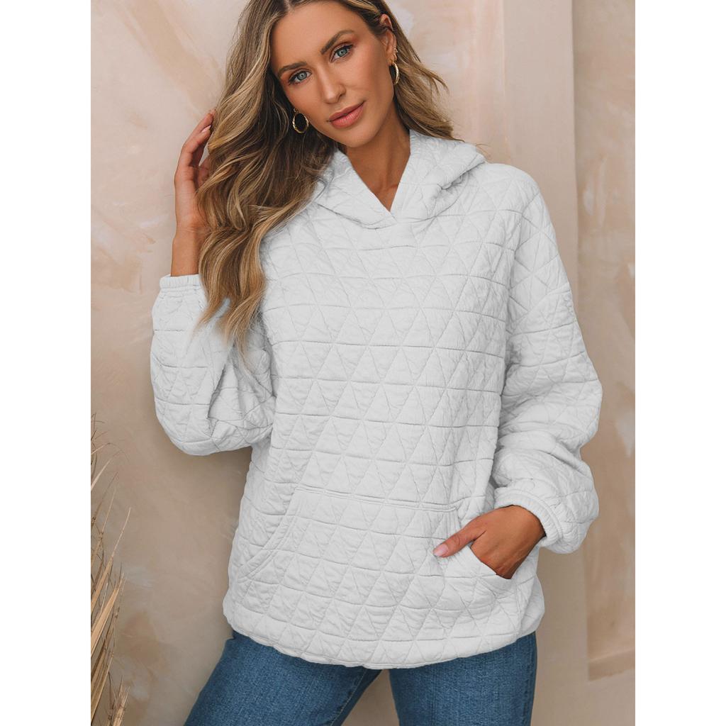 Autumn  Solid Color Women's Hoodie Casual Style Pocket Quilted Long Sleeve Top
