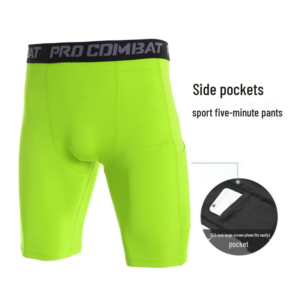 Lauf-Fitness-Kompressionsshorts mit Taschen, schweißableitend, schnelltrocknend und dehnbar