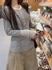 Women's Apricot Cross-Stripe Sweater: Autumn/Winter, Long-Sleeved, Half-Open Collar, Slim Fit, Short Spliced Design