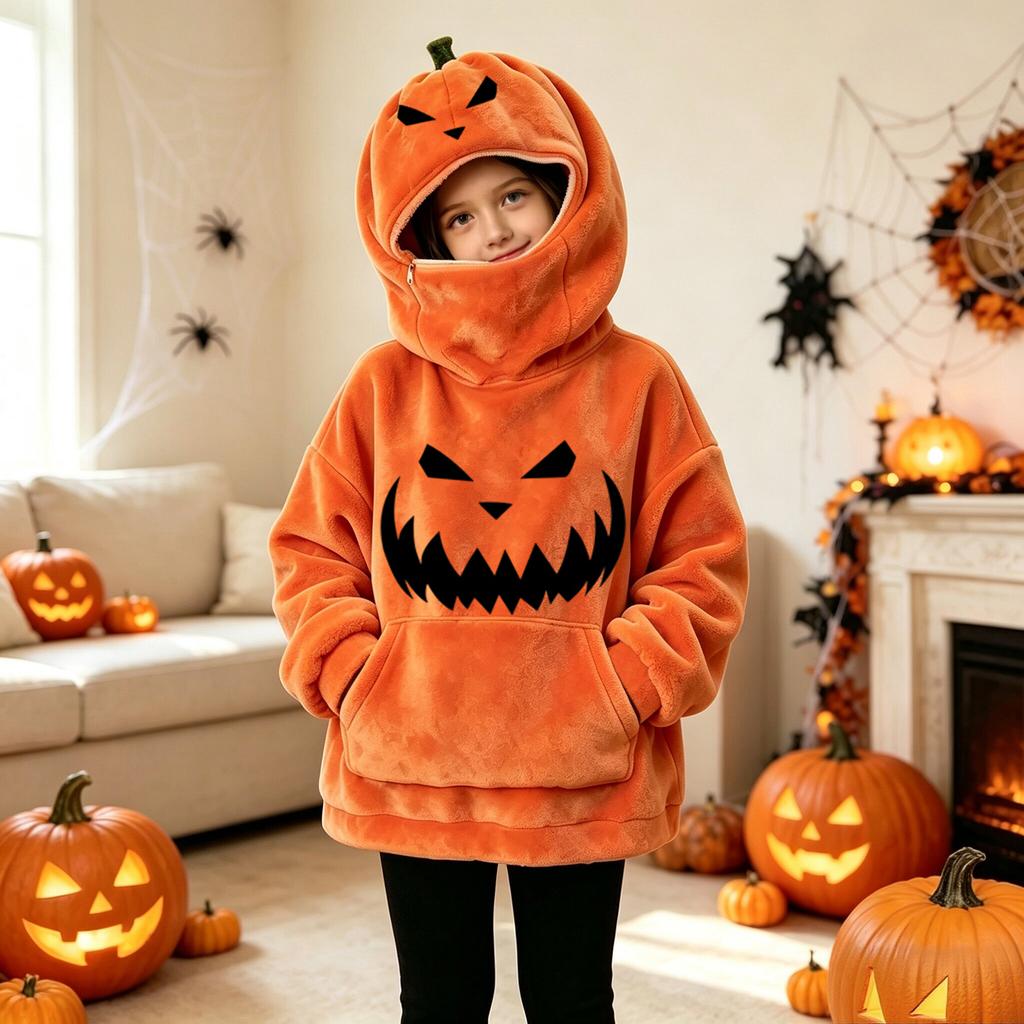 Dětská Unisex mikina s kapucí na Halloween s vintage designem dýně