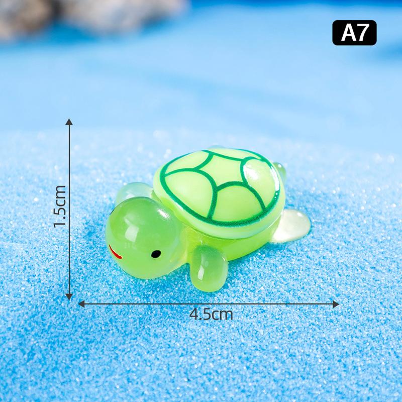 1Pc 1.77" Glow In Dark Sea Turtle Figurines Resin Glow Animal Miniature Figurines Ocean Theme Diy Home Garden Decoration