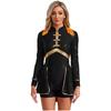 Women Circus Magician Cosplay Bodysuit Long Sleeve Sequins Fringe Epaulet Ringmaster Drummer Halloween Costume