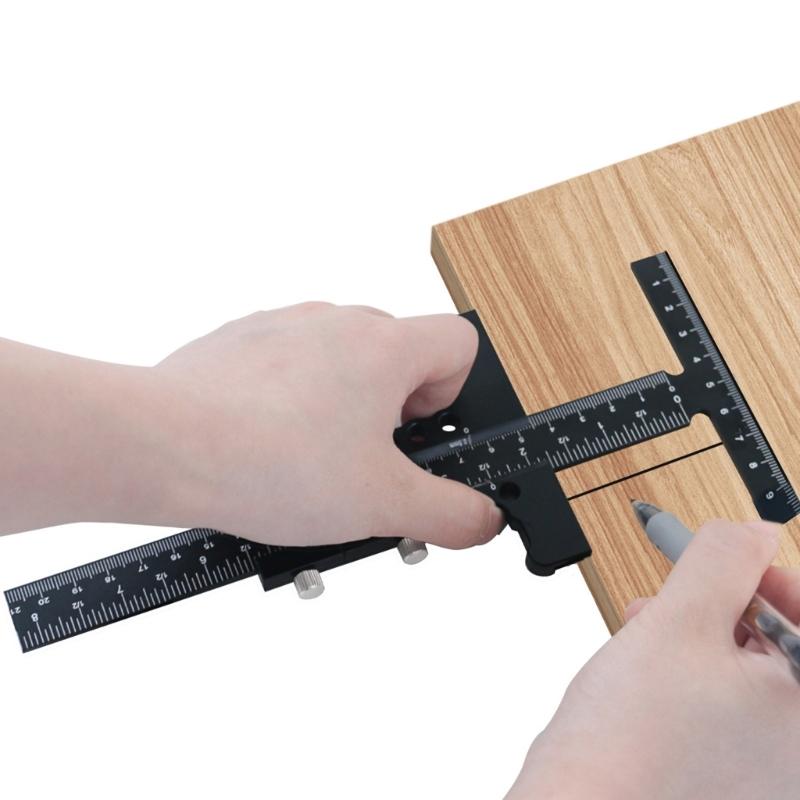 Woodworking T Ruler Carpentry Scriber Marking Measuring Gauge Multifunctional Measurement Tool Aluminum Scribing Ruler