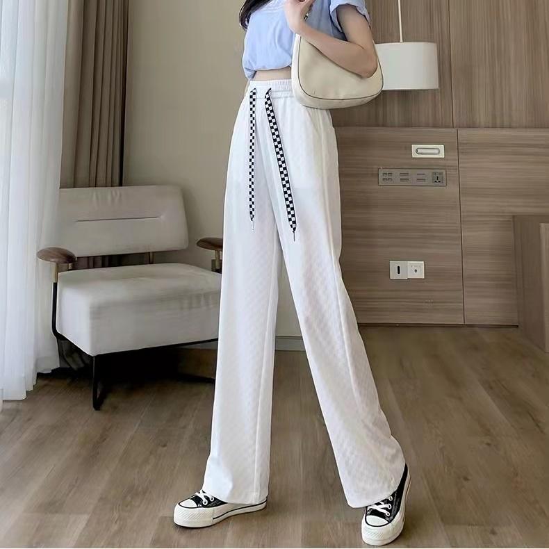 

Женские повседневные брюки больших размеров на весну и лето, однотонные брюки с эластичной резинкой на талии, брюки из ледяного шелка, длинные брюки 2XL белый