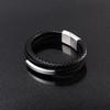 Mens Wide Leather Bracelet Handmade Multi-Layer Woven Cuff Geometric Design Steel Tone Adjustable Size