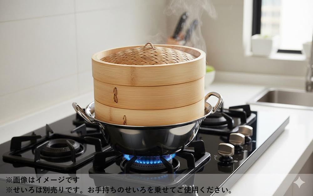 Kanda Seiro Steamer with Dedicated Pot, 15cm, Gas/IH Compatible, Stainless Steel, Double-Handled, Made in Japan, Tsubame-Sanjo, Product Number: 387070