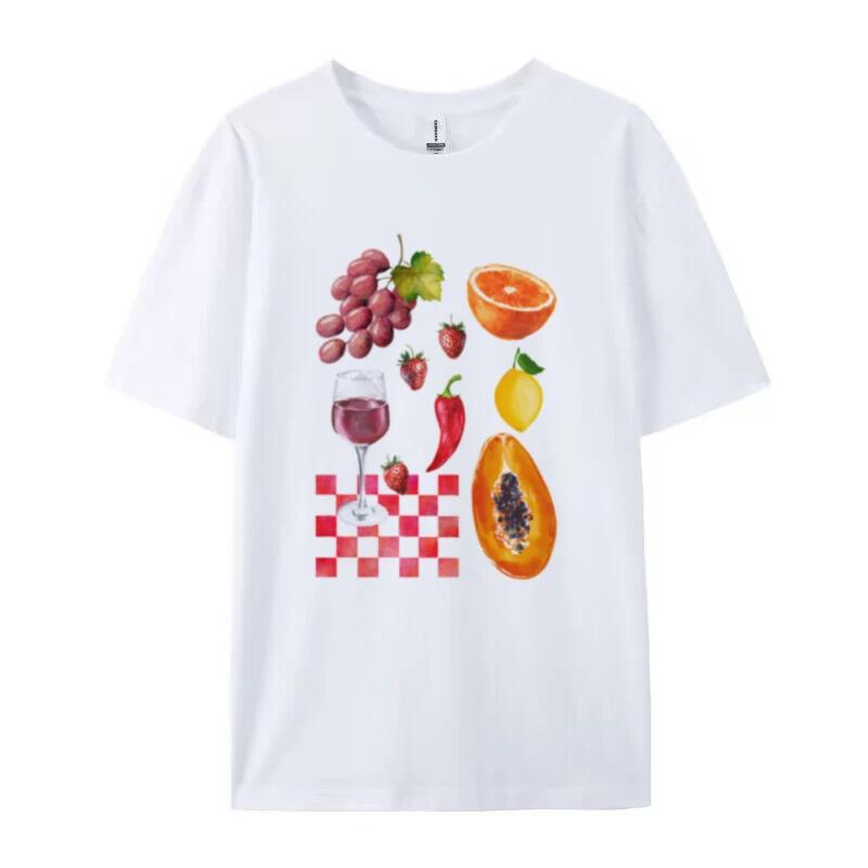 Vintage Cute Fruit Wine Printed Graphic Tees Women Oversized Y2k Aesthetic Foodie TShirts Grunge Streetwear Top FeUnisex Clothing