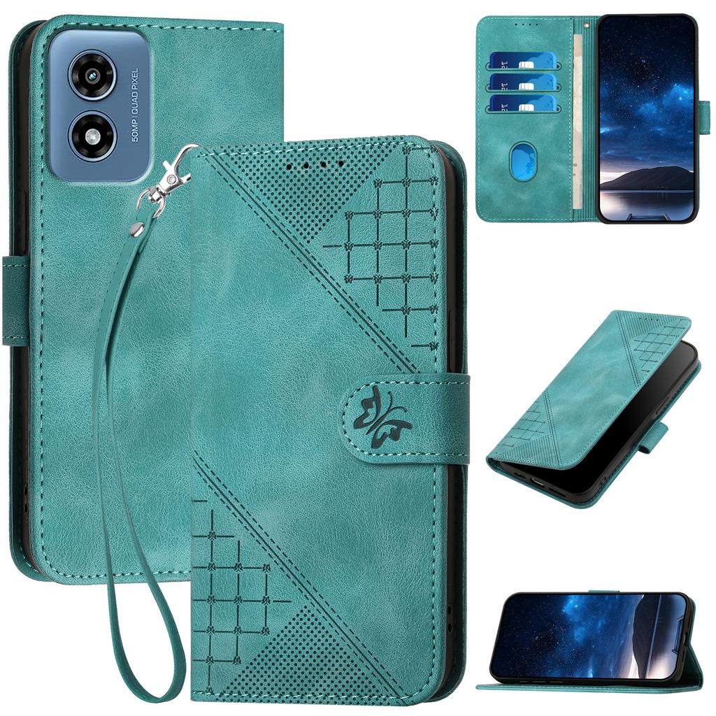 For Motorola Moto G Play 5G (2024)/Moto G 5G (2024) Leather Wallet Case Butterfly Flower Imprinted Phone Cover with Strap