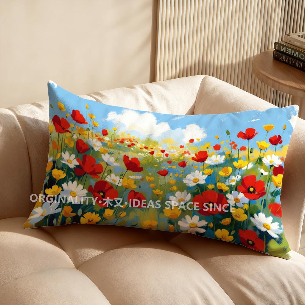 Vintage Floral Field Print Rectangular Pillowcase Suitable For Sofa Bedroom Car Pillow Cover Cushion Rectangular Back Cushion