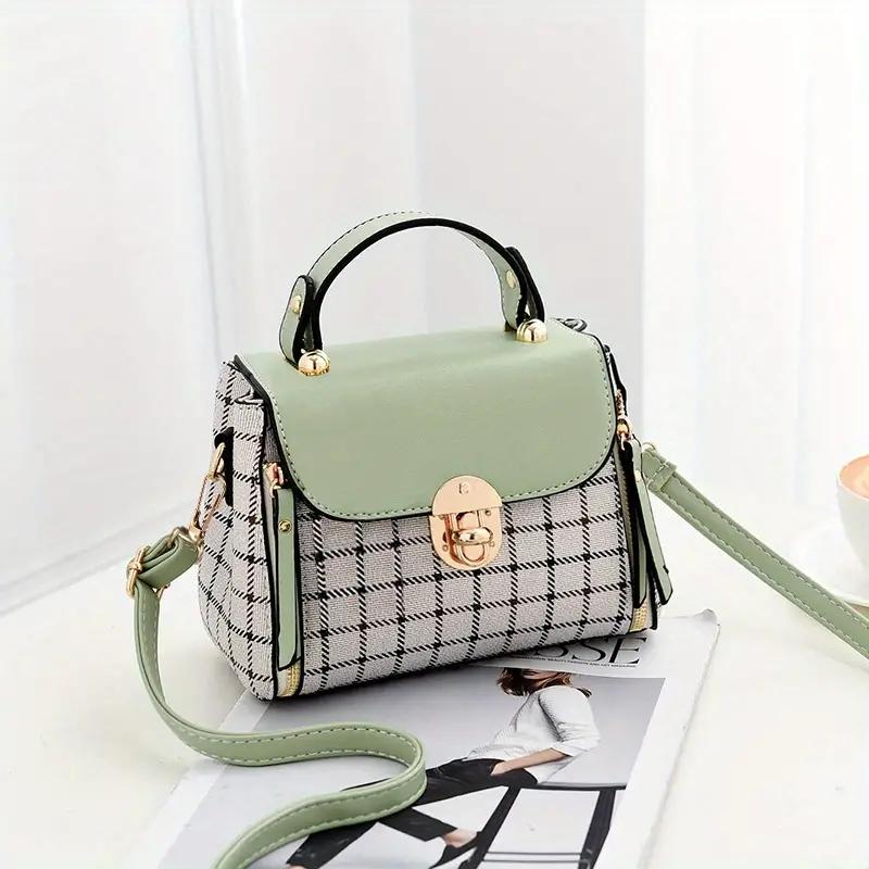 Women's Standard Checkered Bag Decor Flap Buckle Bag Leather PU Crossbody Bag Fashionable
