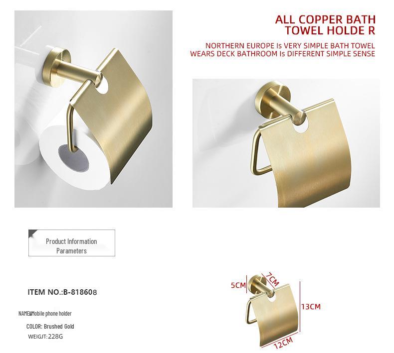 Gold Brushed Stainless Steel Bathroom Set: Towel Rack, Toilet Paper Holder, Storage Shelf, Clothes Hook, No Drill.