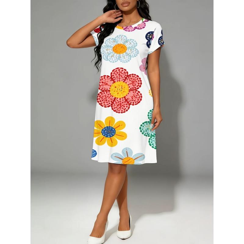 Plus Size, Self-developed Plus Size Casual Plant Print Dress