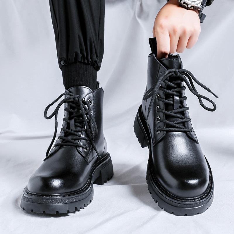 

Ботинки Martin мужские весенние новые британские кожаные туфли на платформе с увеличенным голенищем средние локомотивные ботинки 25008-R 38 чёрный