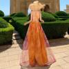 Island Vacation Dress Orange Floral Suspender Backless Thin Dress Seaside Beach Dress Women