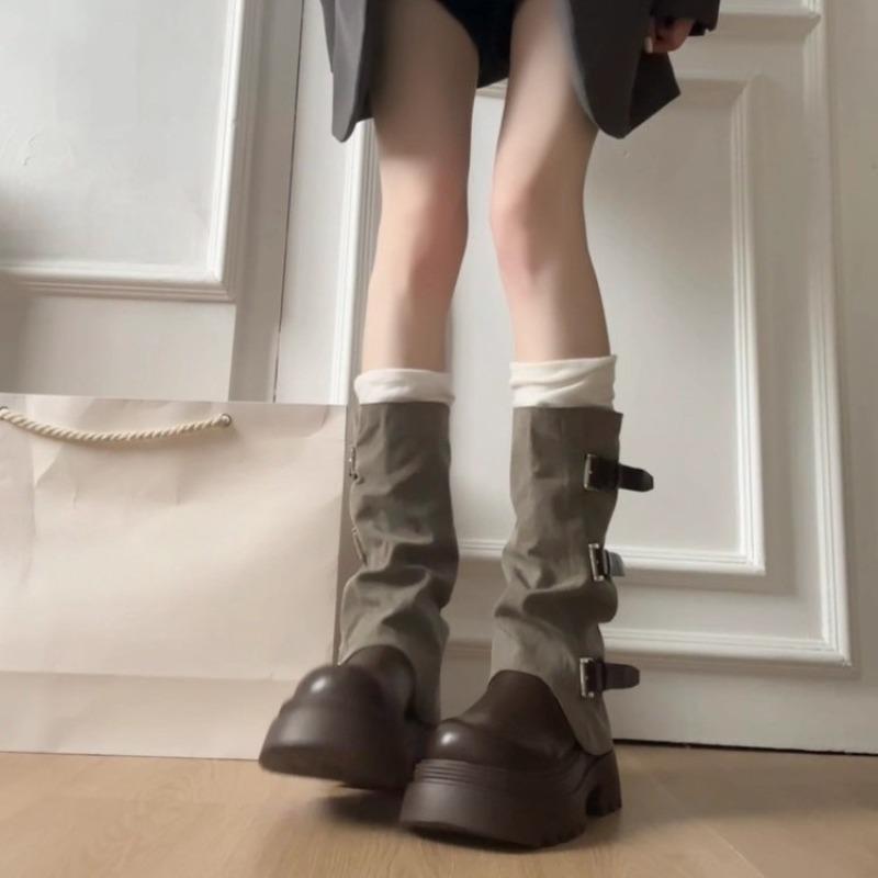 thick-soled belt buckle boots women's new autumn and winter trouser boots tall western cowboy knight boots