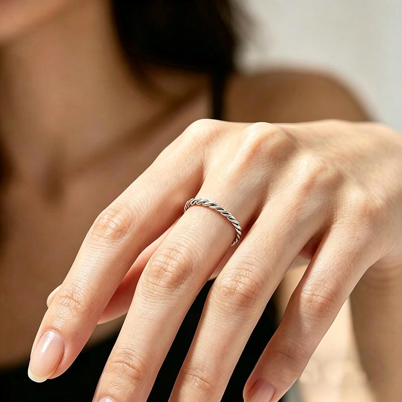 WOSTU 100% 925 Sterling Silver Ring Braided Texture Design Ring Original Rings For Women Wedding Fingers S925 Jewelry CTR161