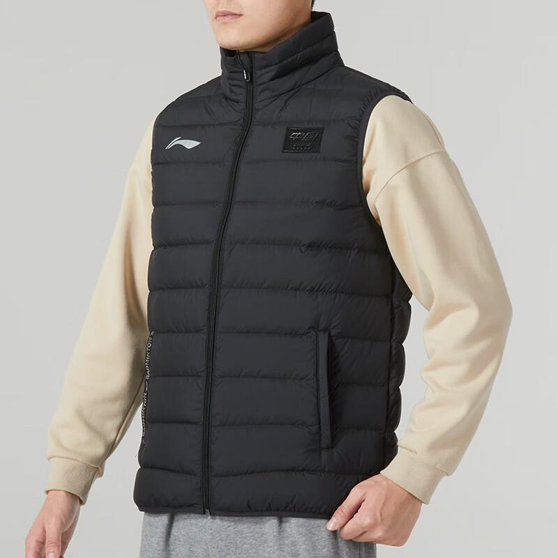 Li Ning Badminton Series Solid Color Training Warm Casual Down Vest Unisex Vests Black AMRT019-1