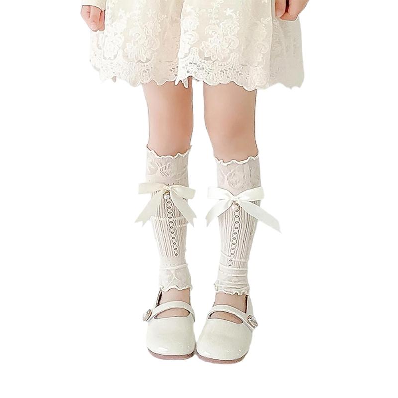 Bowknot Boot Socks Leg Warmers for Teen Girls Long Leg Cover Cute Knee Stockings Child Socks Ankle Heap Sock Breathable