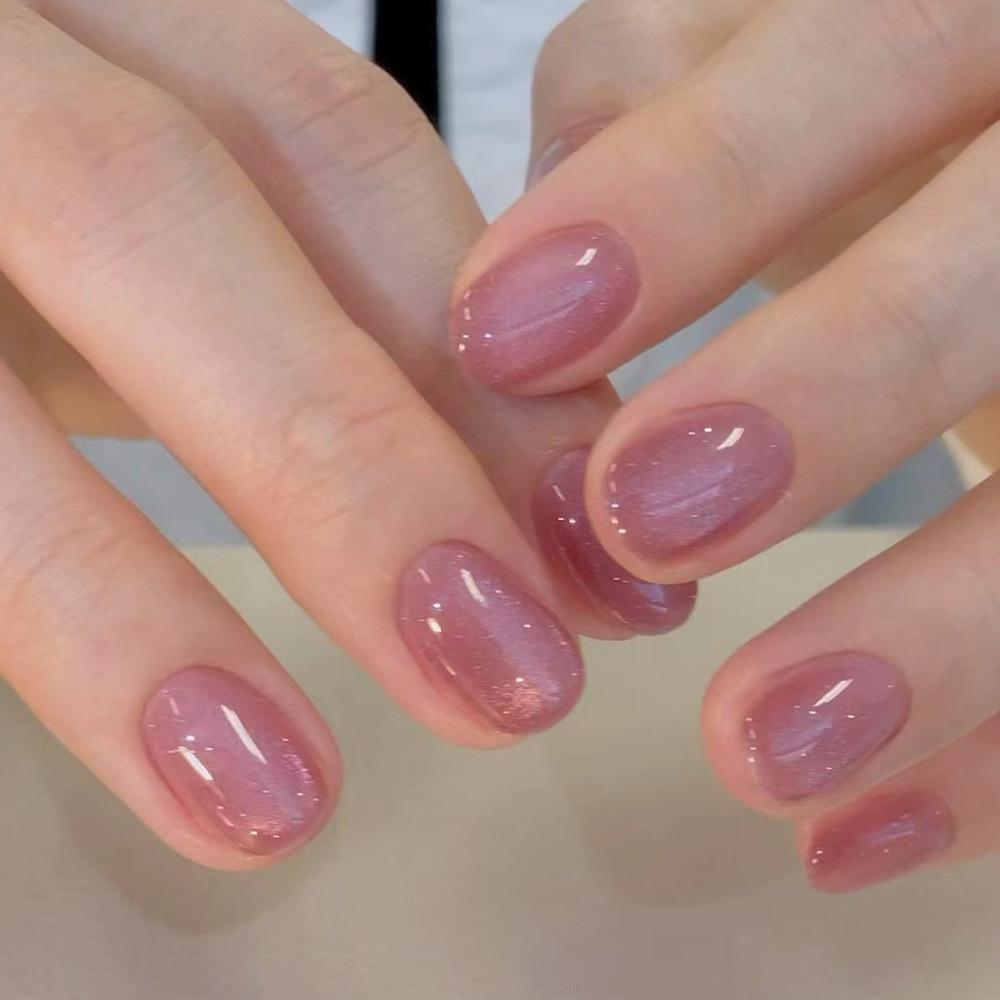 24 Pièces Pointes d'Ongles Rose Nude Courtes Tête Ronde Faux Ongles avec Motif Portables Finis Faux Ongles Couverture Complète Press-on Nails