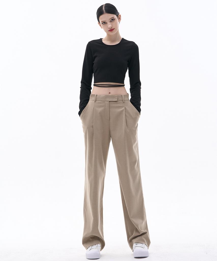 MALOUPE 2114 Single-Pleat Wide Pants (Beige)