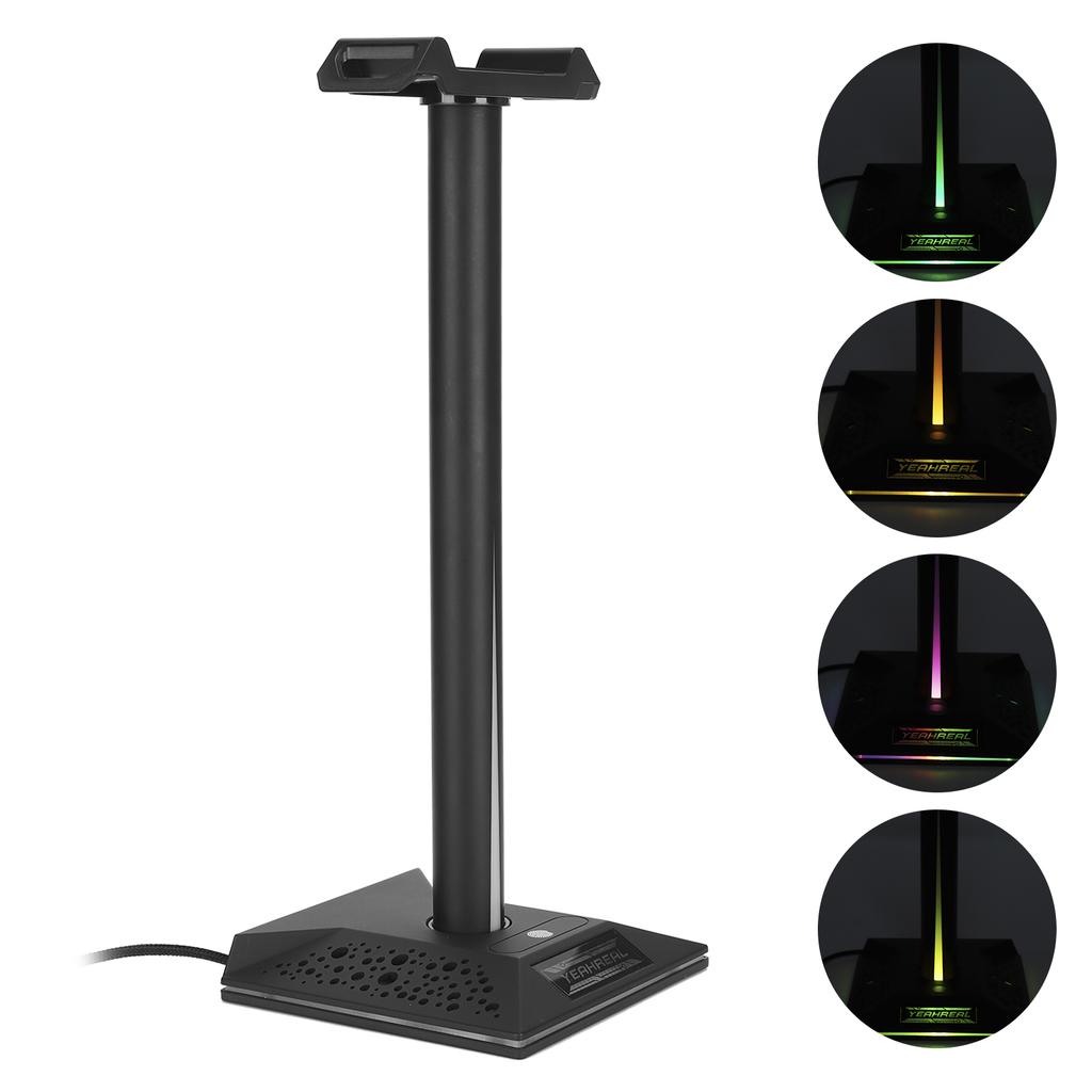 Light Effect Touch Headset Bracket Dimming RGB with Dual USB Interface 3.5mm Audio