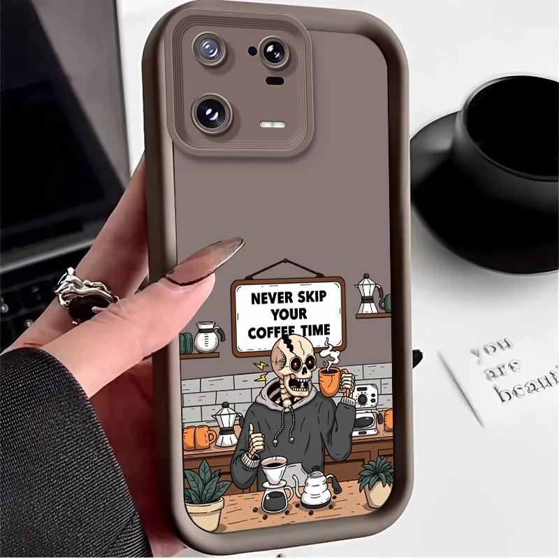Coffee Time Skeleton Case for Xiaomi Mi 15 14 14T 13 13T 12 11 11T Lite POCO X7 X6 5G X5 X3 NFC F6 F5 M7 M6 Pro 4G Cover Funda