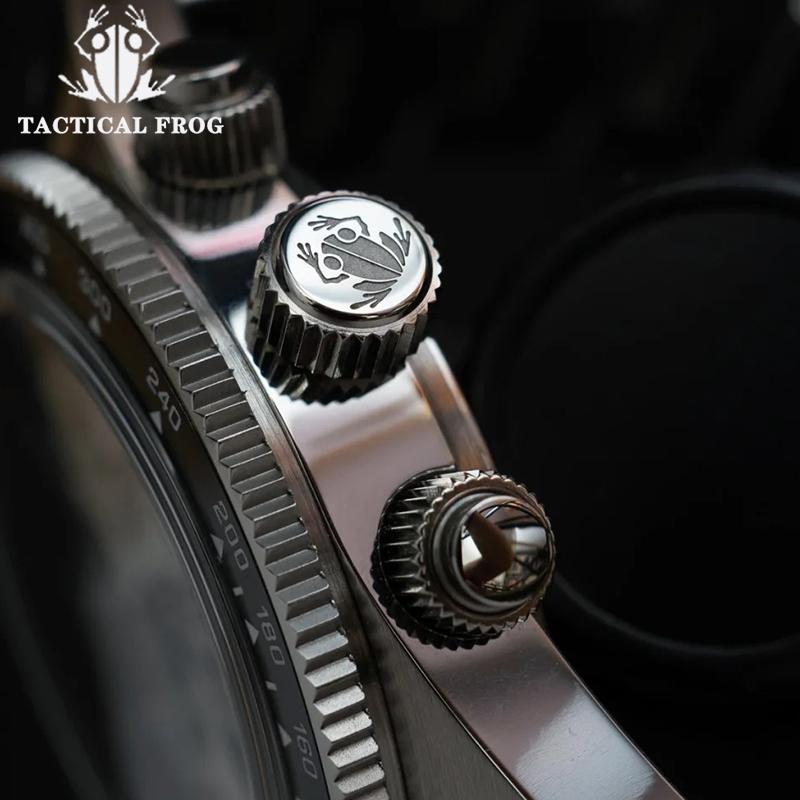 Tactical Frog 41mm Men's Chronograph Watch VS75 Solar Quartz Movement Waterproof Sapphire Green C3 Luminous Quartz Wristwatch