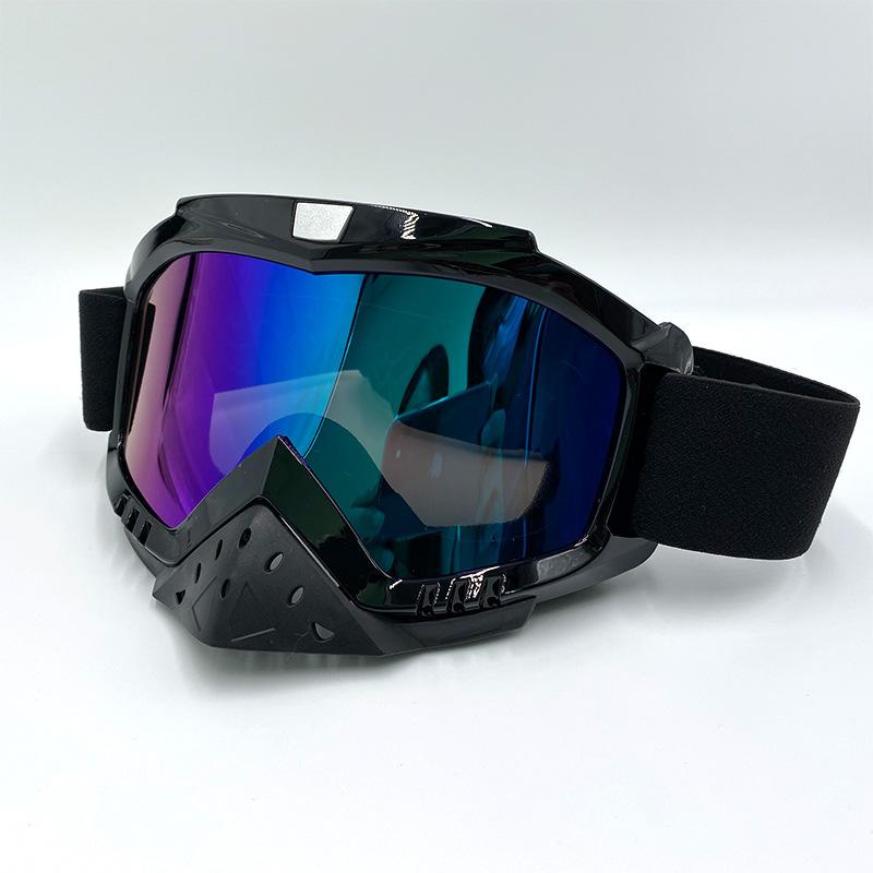 Motorcycle goggles with small nose guard, shiny black frame, non-slip velvet elastic strap, sports windproof and sun protection goggles