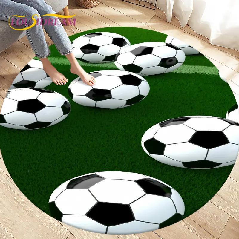 3D Cartoon Soccer Football Circle Area Rug Large,Round Carpet Rug for Living Room Bedroom Sofa Decoration,Kids Play Floor Mat