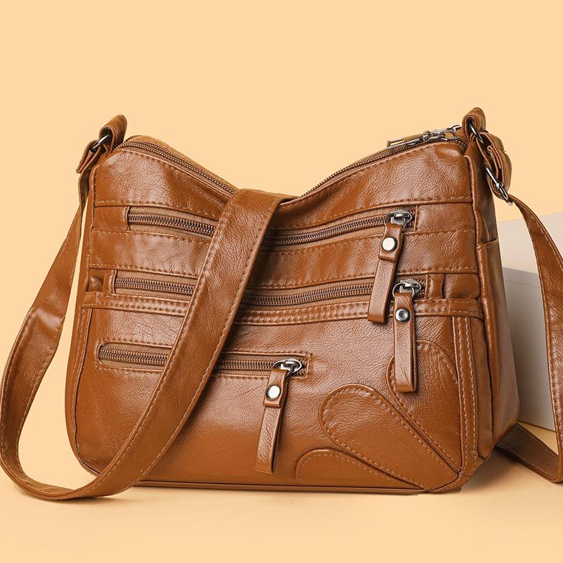 New washed leather women's bag shoulder bag soft leather large capacity women's messenger bag