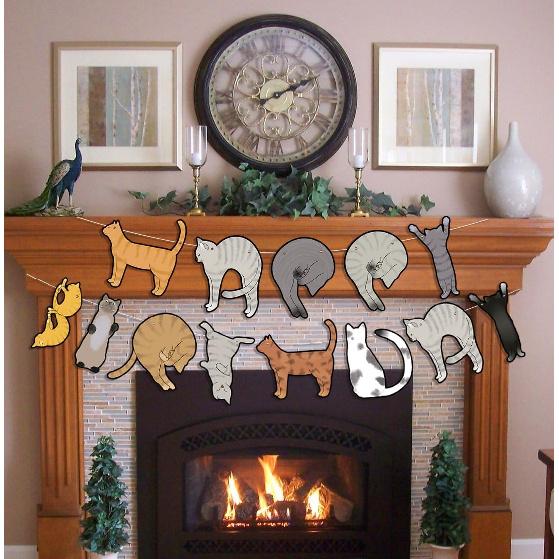 Birthday Decorations Pre-Strung Happy Birthday Cat Banner Funny Kitties Bday Party Decor Supplies Favors