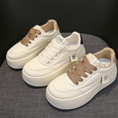 Grube podeszwy, buty podwyższające, wiosna i lato, nowe skórzane, małe białe buty, buty damskie, codzienne, sportowe, pojedyncze buty