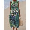 European and American New Summer Flower Ocean Printing European Size Round Neck Sleeveless Long Dress Creative Loose Dress