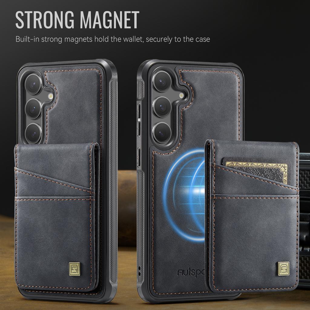 For Samsung Galaxy S25/Galaxy S24 Case AUTSPACE A12 Leather Back Cover with Magnetic Detachable Card Bag Kickstand