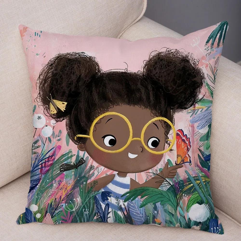 Față de pernă decorativă Artă Lume de basm colorată, Minunată față de pernă cu fetiță de desene animate, pentru canapea, casă, față de pernă super moale de pluș