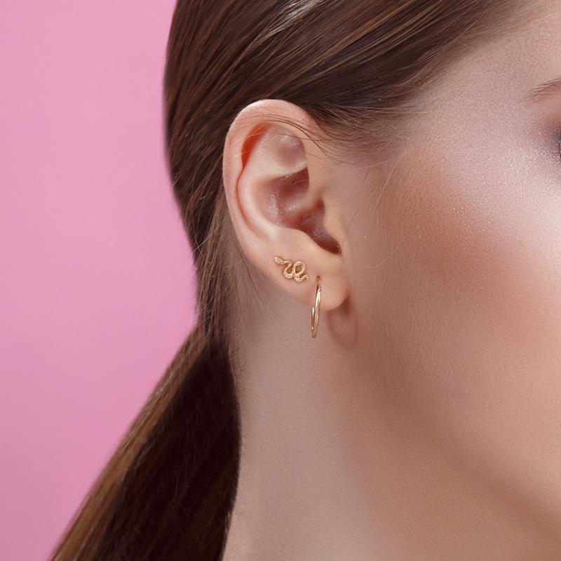 CIAXY Silver Color Snake Stud Earrings for Women Irregular Serpentine Zirconia Small Earring Jewelry Aretes De Mujer