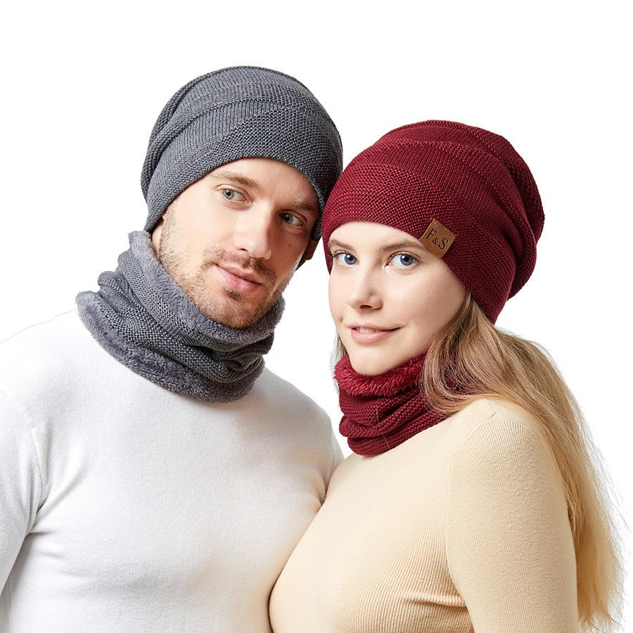 Winter Thick Warm Hat Couple's Warm Hat Solid Color Men's Women's Velvet Knitted Hat Sleeve Cap