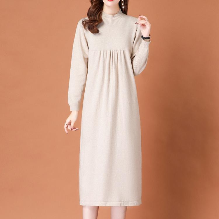 Knitted Dress for Women Loose Mid-length Sweater Long-sleeved Casual Sweater Dress for Autumn and Winter
