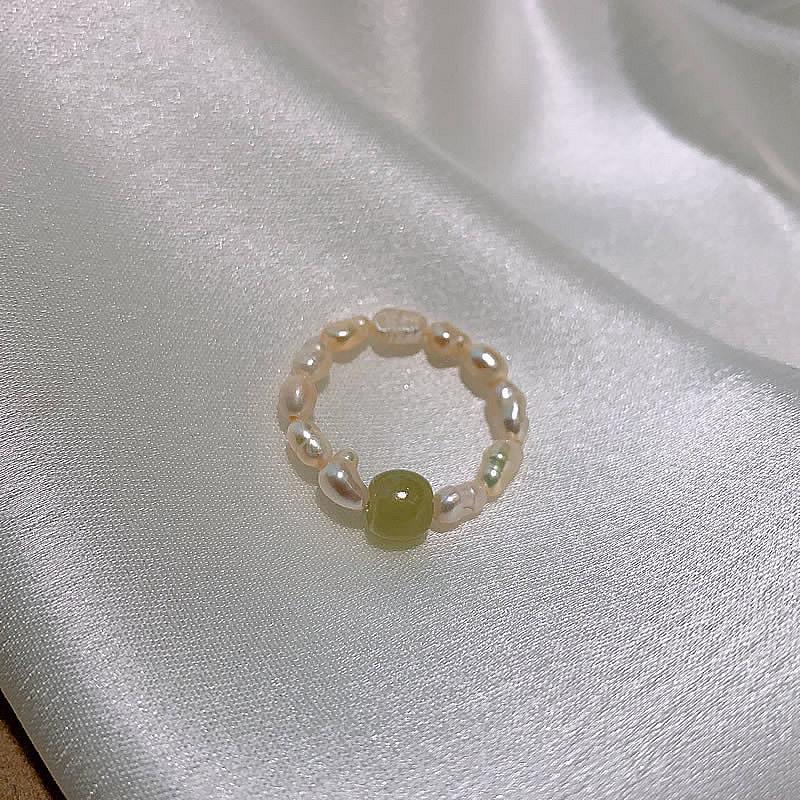 Hot Sell Trendy Natural Freshwater Pearl & Jade Stone Ladies Ring  For Women Birthday Gifts