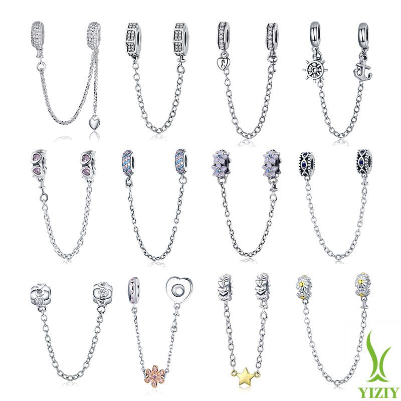 Charm S925 Sterling Silver Safety Chain Positioning Buckle Collection Fashion Beaded Bracelet Silver Accessories