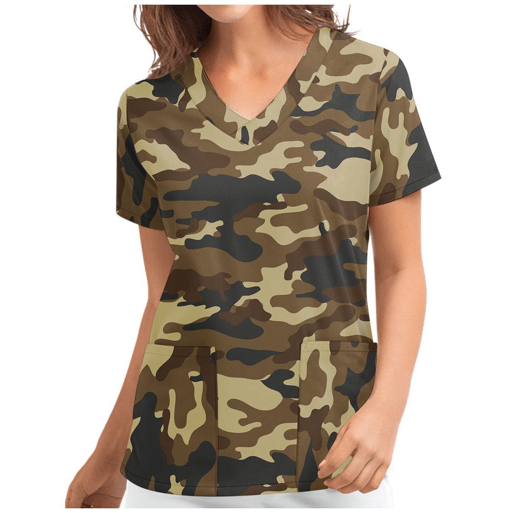 Women's T-shirt V-neck Nurse Uniform Casual and Comfortable Short Sleeved Women's Dreamy Printed T-shirt