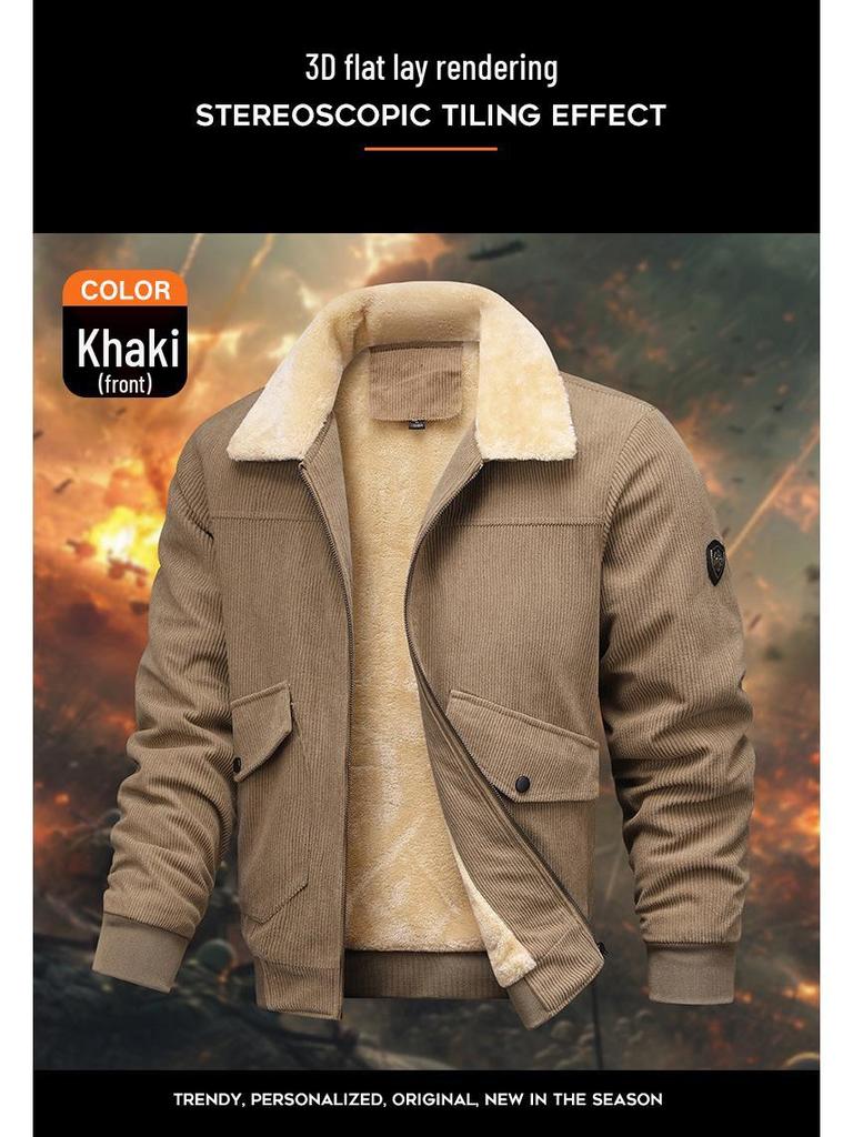 Men's Retro Corduroy Lambswool Lapel Jacket - Thickened Velvet Cotton Outerwear