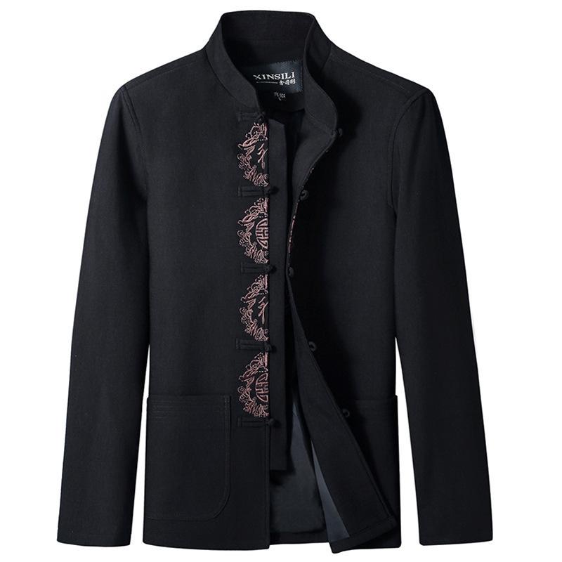 Casual Tang Dynasty Daddy Loose Comfortable Jacket Ethnic Clothing Cotton Long Sleeve Embroidery