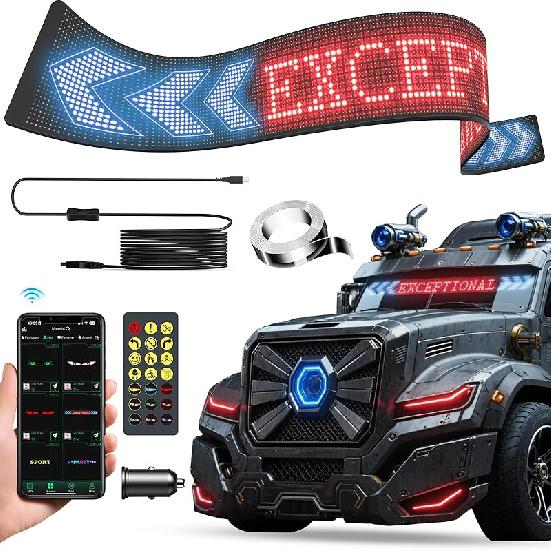 Devil Eyes Light for Windshield, 19.3"x4.3" Led Eyes, Led Flexible Film Screen for Cars, SUVs & Trucks, Programmable USB Matrix Panel, App/Remote