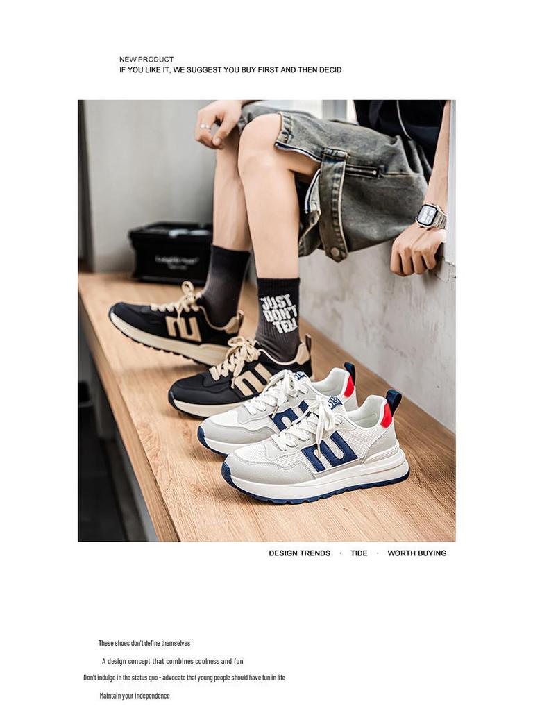 Men's 2025 Summer Breathable Casual Running Shoes - Thick Sole, Wear-Resistant, Versatile for Students and Dads.