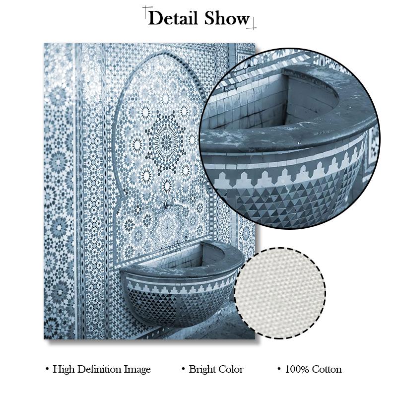 Islamitische Ramadan Decoratie Blauwe Moskee Architectuur Canvas Kunst Schilderij Marokkaanse Muur Print Landschap Poster Decoratieve Foto's